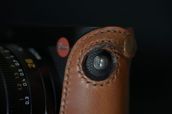 Leica Q camera case in rich brown leather made by Classic Cases